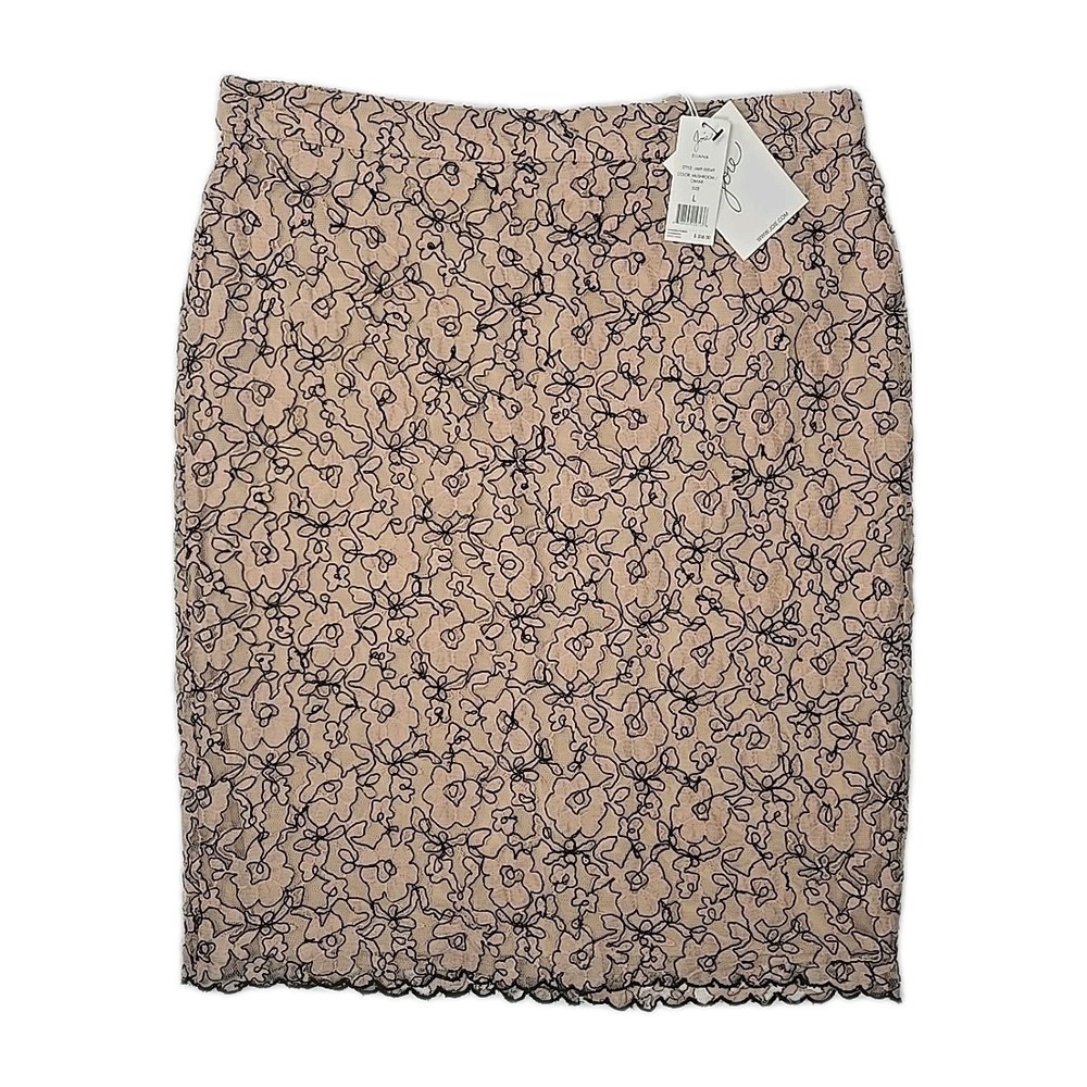 JOIE Eliana Mushroom/Caviar Lace Lined Straight Pencil Skirt‎ Large L NWT $208